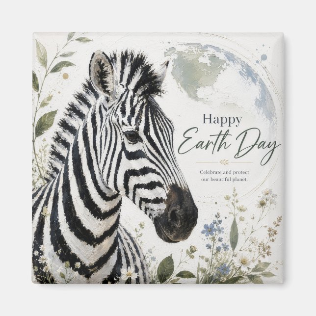 Imán Feliz Día de la Tierra Fauna de Cebra (Frente)