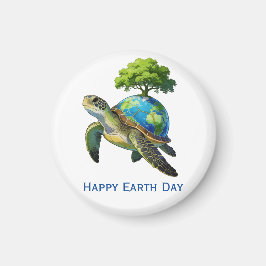 Imán Feliz Día de la Tierra Planeta Tortuga y Árbol