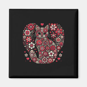 Imán Feliz Día de Meowentine, un gato floral, Valentine