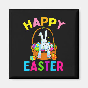 Imán Feliz Día de Pascua Bunny cazando huevos de chocol