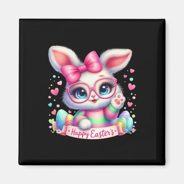 Imán Feliz Día de Pascua Bunny Eggs Cute Feliz Conejo d (Frente)