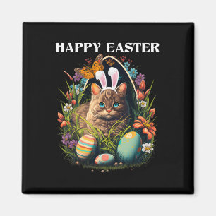 Imán Feliz Día de Pascua Conejito Gato Huevos Cesta Hom
