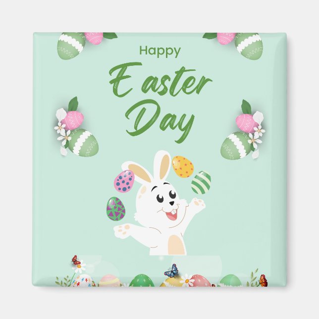 Imán Feliz Día de Pascua - Divertido Conejo y Pascua de (Frente)