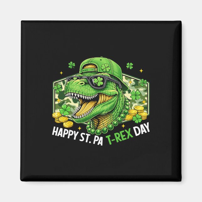 Imán Feliz día de San Pat-rex Dinosaurio Camuflaje Día  (Frente)