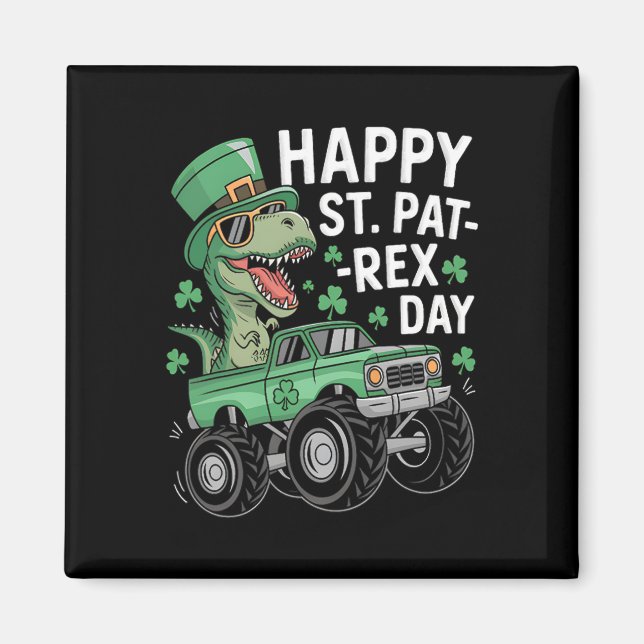 Imán Feliz día de San Pat-rex Patricio Dinosaurio Monst (Frente)