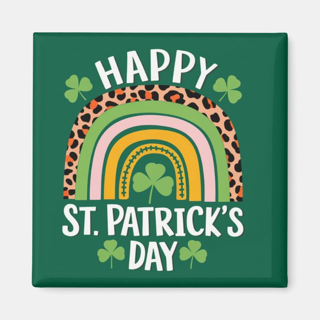 Imán Feliz día de San Patricio Arcoíris Trébol  (Frente)