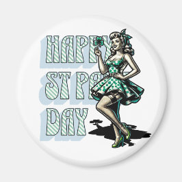 Imán Feliz Día de San Patricio Chica Pinup con Shamrock
