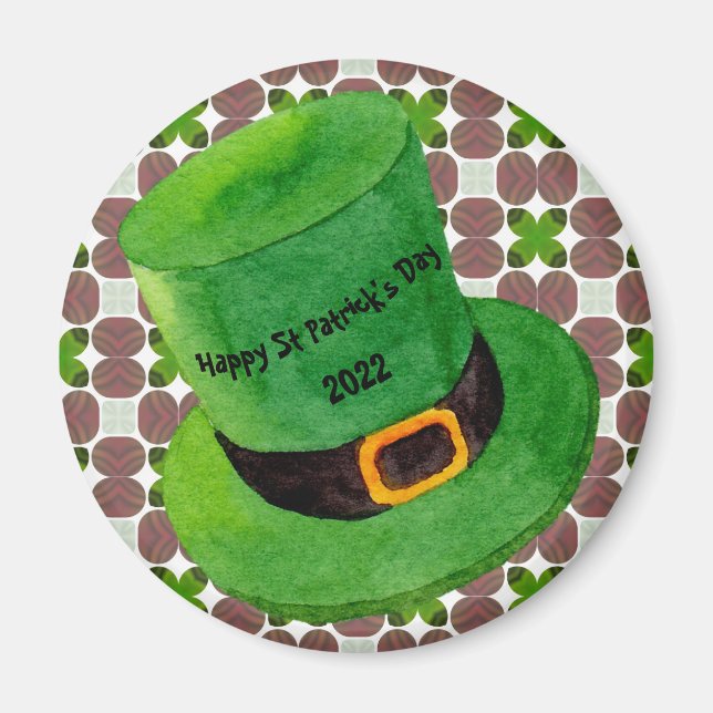 Imán Feliz Día de San Patricio Leprechaun Gorra Shamroc (Frente)