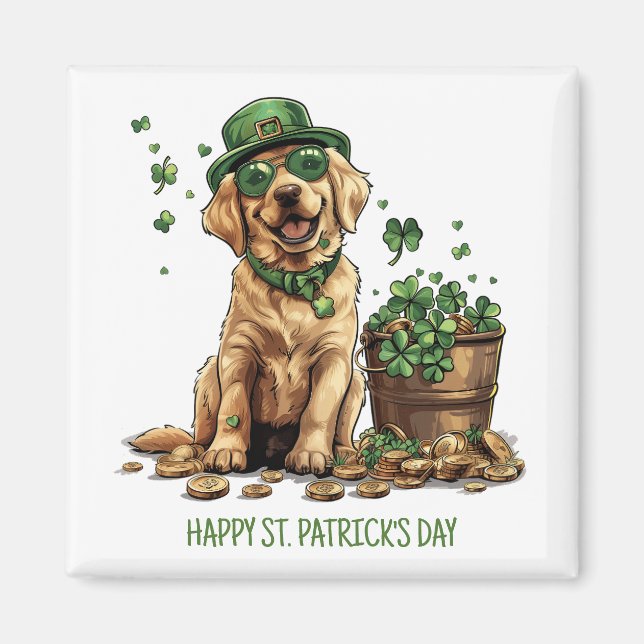 Imán Feliz Día de San Patricio, perro recuperador de la (Frente)