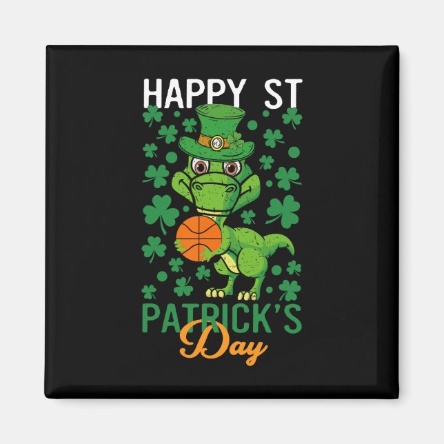 Imán Feliz Día de San Patrón Baloncesto Día de Rex Dino (Frente)