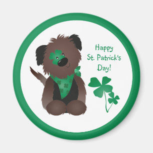 Imán Feliz Día de San Patrón Perro Cuatro Hojas Verde