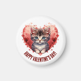 Imán Feliz Día de San Valentín al pequeño gatito sin co