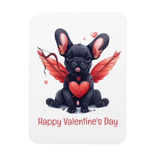 Imán Feliz Día de San Valentín Bulldog francés cupido (Vertical)