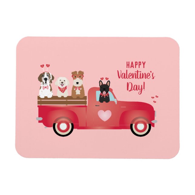 Imán Feliz Día de San Valentín Camión de recogida Perro (Horizontal)