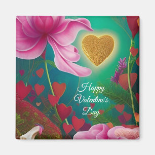 Imán Feliz Día de San Valentín - Flores y corazones ros