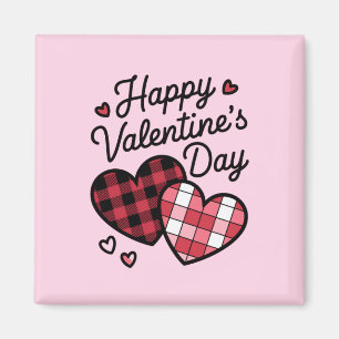 Imán Feliz Día de San Valentín Leopard Plaid Love Heart