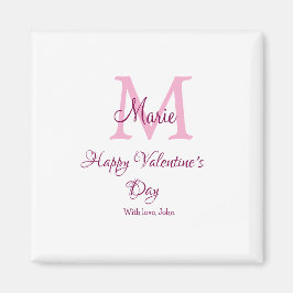 Imán Feliz día de San Valentín monograma nombre rosa am