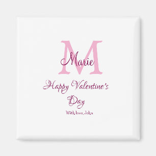 Imán Feliz día de San Valentín monograma nombre rosa am
