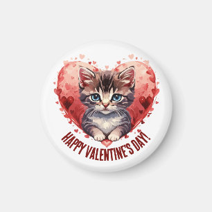 Imán Feliz Día de San Valentín pequeño gatito con coraz