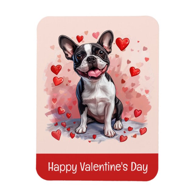 Imán Feliz Día de San Valentín Perro Terrier de Boston (Vertical)