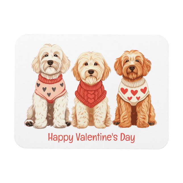 Imán Feliz Día de San Valentín Perros Goldendoodle (Horizontal)