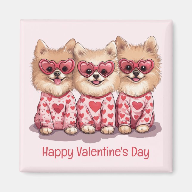 Imán Feliz Día de San Valentín Perros Pomeranos (Frente)