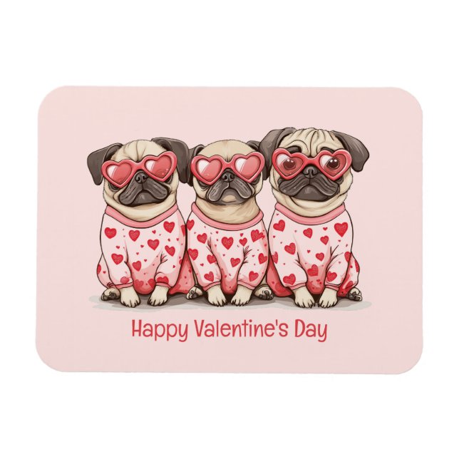 Imán Feliz Día de San Valentín Perros Pug (Horizontal)