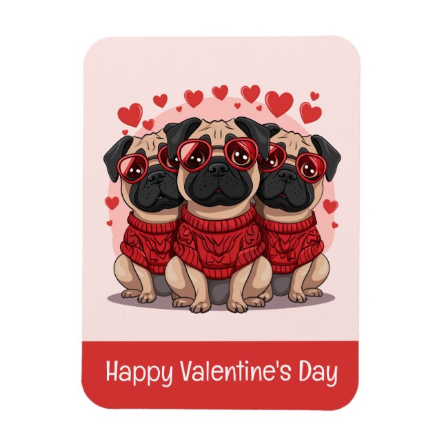 Imán Feliz Día de San Valentín Perros Pug (Vertical)