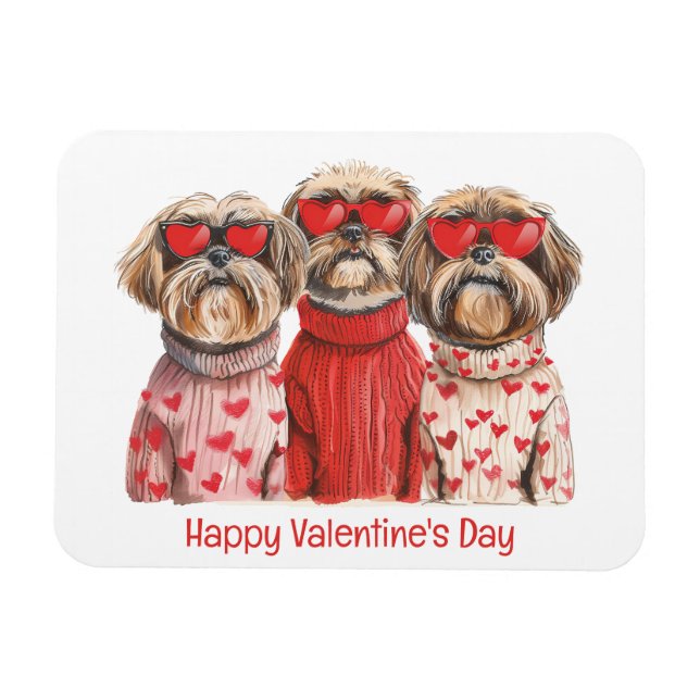 Imán Feliz Día de San Valentín Shih Tzu Dogs (Horizontal)