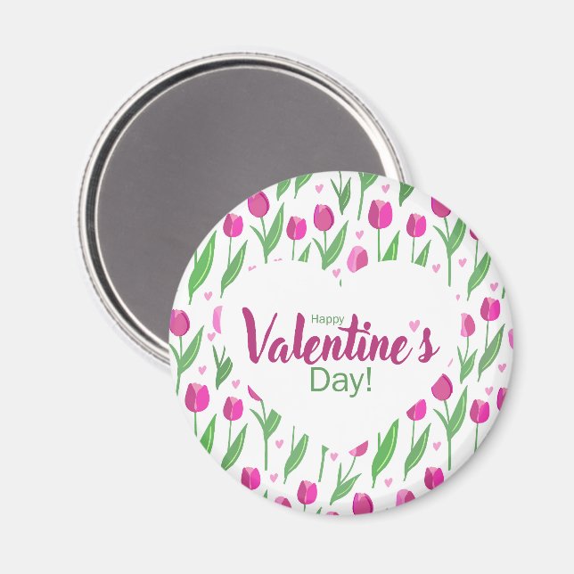 Imán Feliz día de San Valentín Tulipanes rosas (Anverso/Reverso)