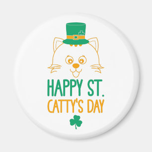 Imán Feliz Día de Santa Catty - lindo gato Leprechaun