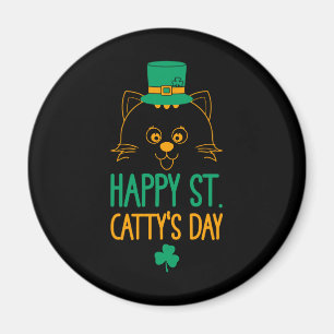 Imán Feliz Día de Santa Catty - lindo gato Leprechaun