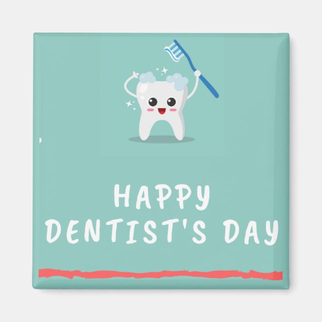 Imán Feliz día del dentista verde azulado texto blanco (Frente)