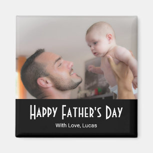 Imán Feliz Día del Padre Foto Moderna Blanco Negro 