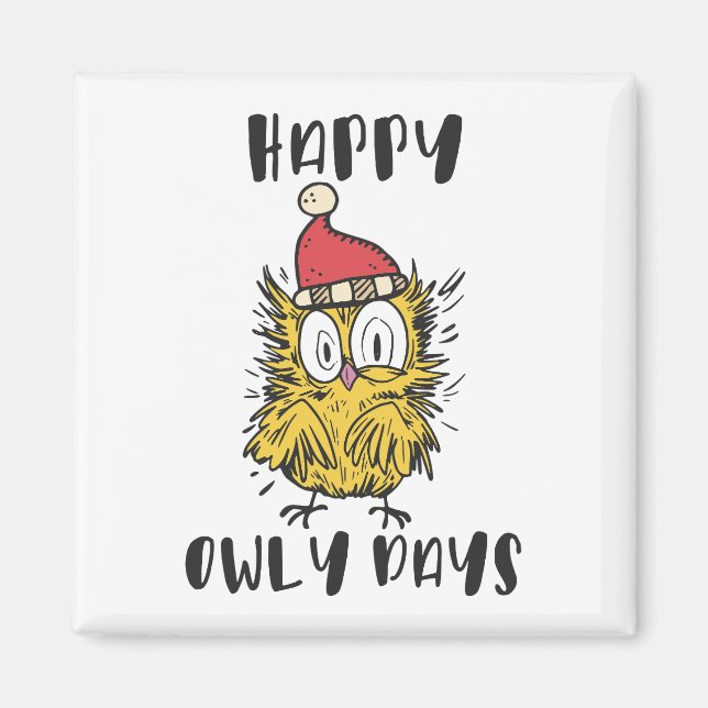 Imán Feliz Días de Búho Gracioso Santa Owl (Frente)