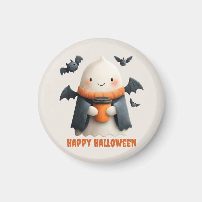 Imán Feliz diseño fantasma de Halloween (Frente)