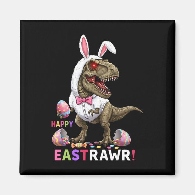 Imán Feliz Eastrawar T Rex Dinosaur Easter Bunny Candy  (Frente)