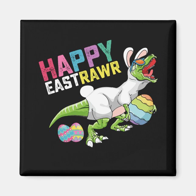 Imán Feliz Eastrawr T Rex Dinosaur Easter Bunny Egg (Frente)