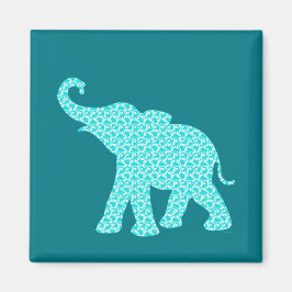 Imán Feliz Elefante Art Turquesa Patrón moderno