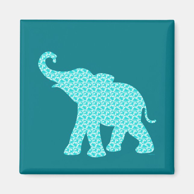 Imán Feliz Elefante Art Turquesa Patrón moderno (Frente)