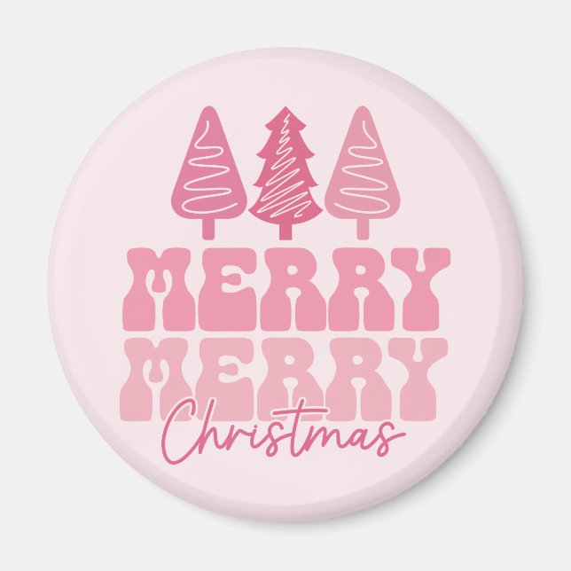 Imán Feliz Feliz Navidad - Diseño de vacaciones rosas (Frente)