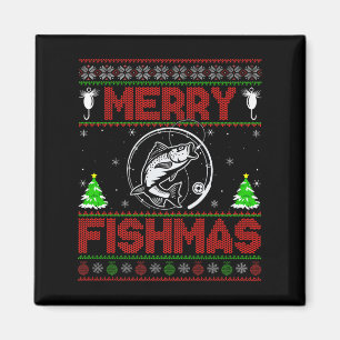 Imán Feliz Fishmas B Pescar Pescado Suéter Feo De Navid