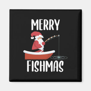 Imán Feliz Fishmas Divertido Santa Pescando Pescador Cr