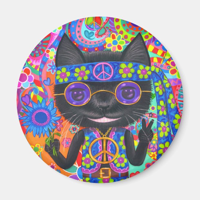 Imán Feliz Gafas de sol Hippie Signo de paz Flor (Frente)