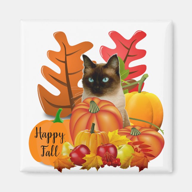 Imán Feliz gato siamés de otoño en la parcela de calaba (Frente)