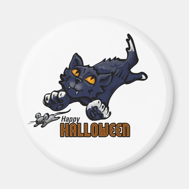 Imán Feliz gato y ratón de Halloween (Frente)