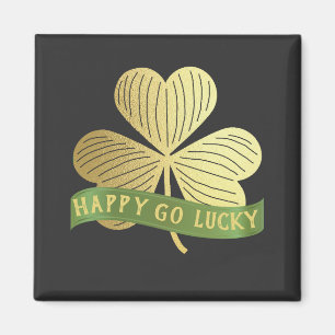 Imán Feliz Go Lucky Gold Shamrock St Patrick's Day