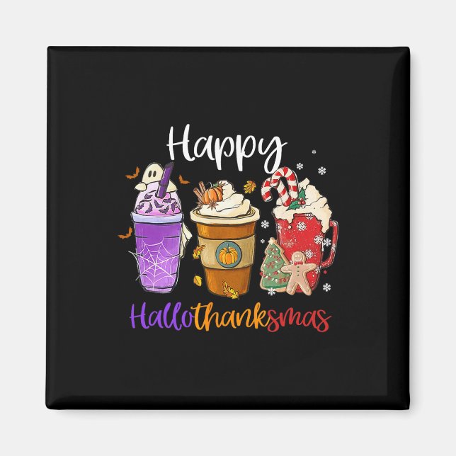 Imán Feliz Hallothanksmas café Latte Halloween gracias (Frente)