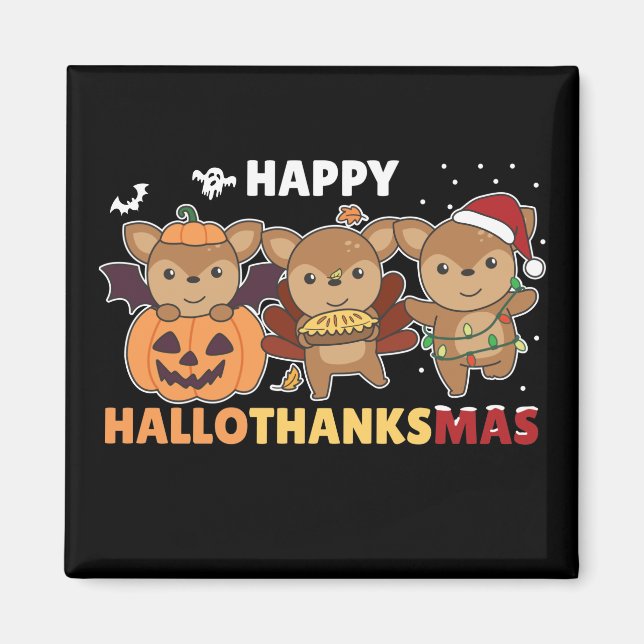 Imán Feliz Hallothanksmas Deers Navidades Deer Magnet (Frente)