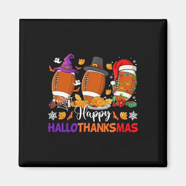 Imán Feliz Hallothanksmas Fútbol Halloween Día de Acció (Frente)